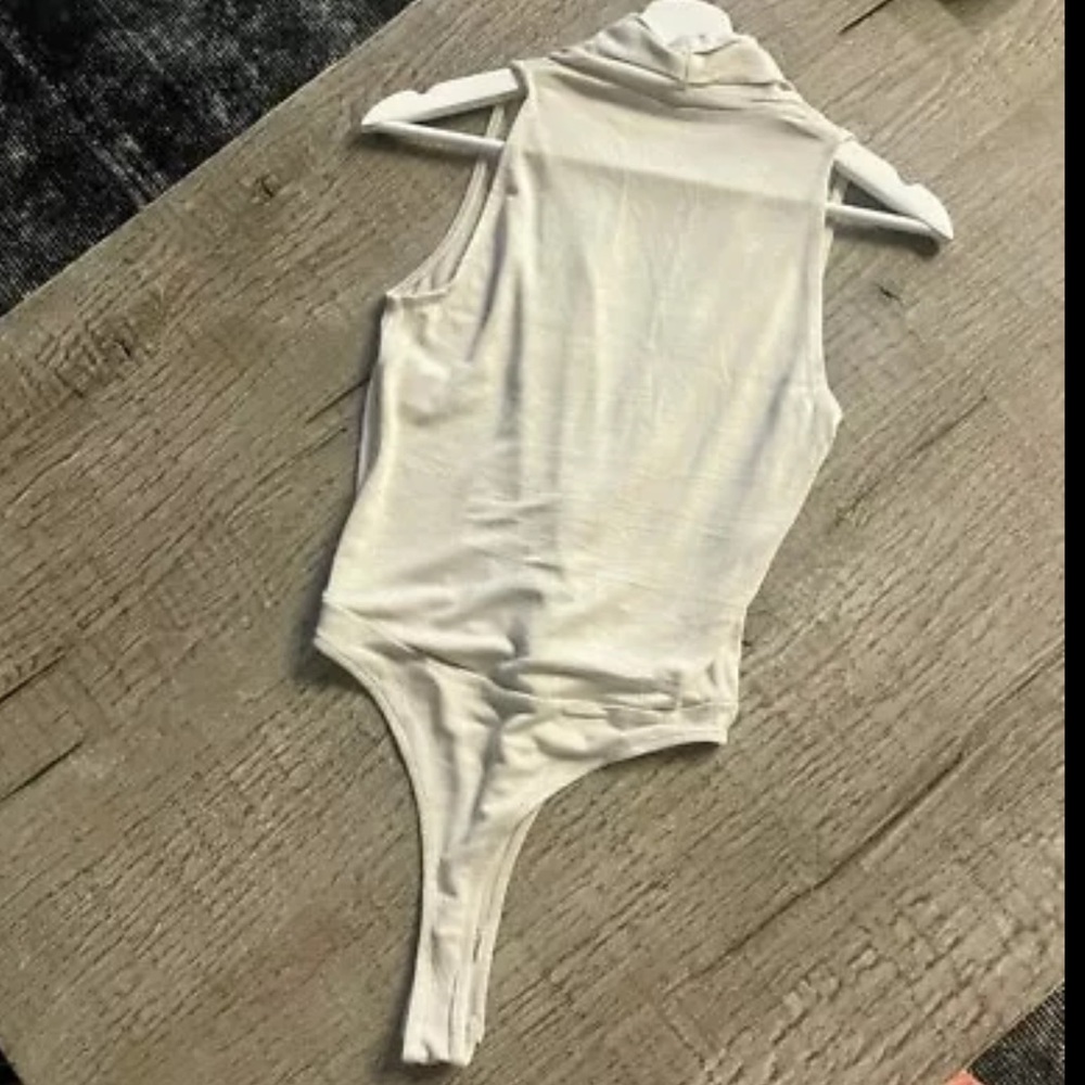 Vince Draped Neck Bodysuit in Sand. - Picture 6 of 7